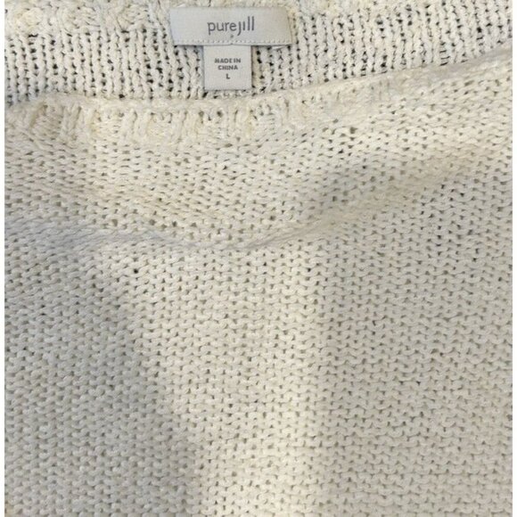 J Jill Pure Jill Colorblock Loose Knit Sweater Tunic Cream Tan Womens Size Large - Picture 6 of 7